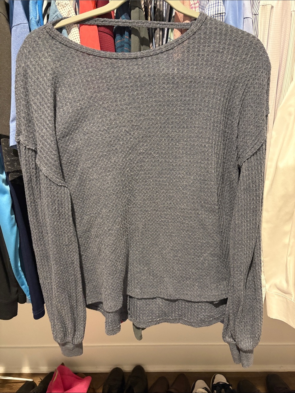 Tucker + Tate Heather Gray Waffle Scoop-Neck Pullover